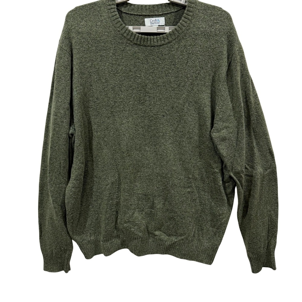 Croft & Barrow‎ Womens XL Olive Green Heathered Crewneck Pullover Sweater Cotton